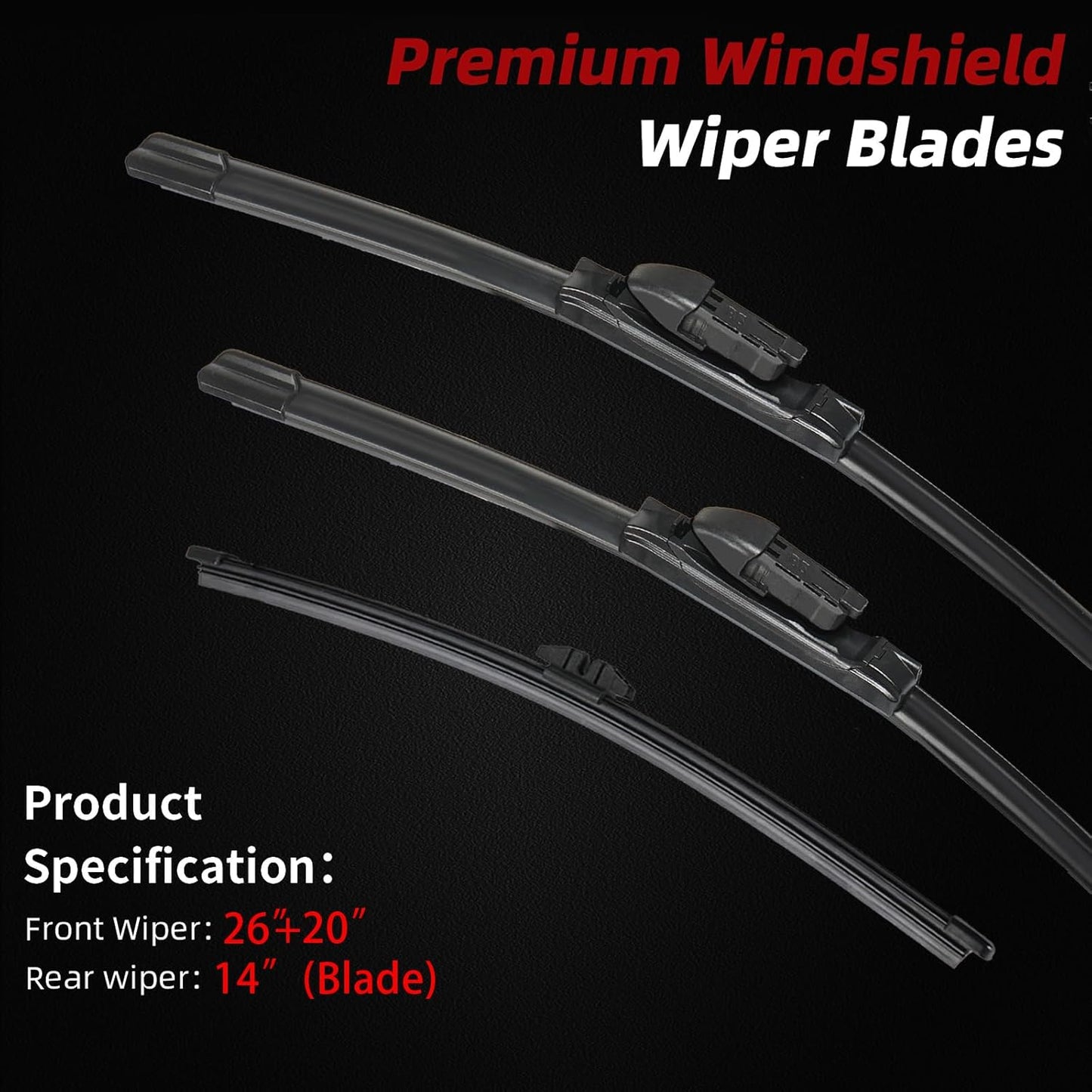 OTUAYAUTO Windshield Wiper Blades - Replacement for BMW X5 2019-2023, Front and Rear Wipers Set, Top Lock - 26"+20"+14" (Pack of 3)