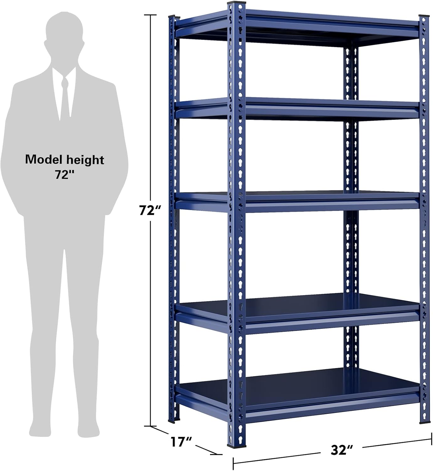 REIBII Garage Shelving 2000 LBS Storage Shelves Heavy Duty Metal Shelving Unit Shelf for Pantry Closet,Kitchen,Commercial,Warehouse,32" W x 17" D x 72" H,Blue