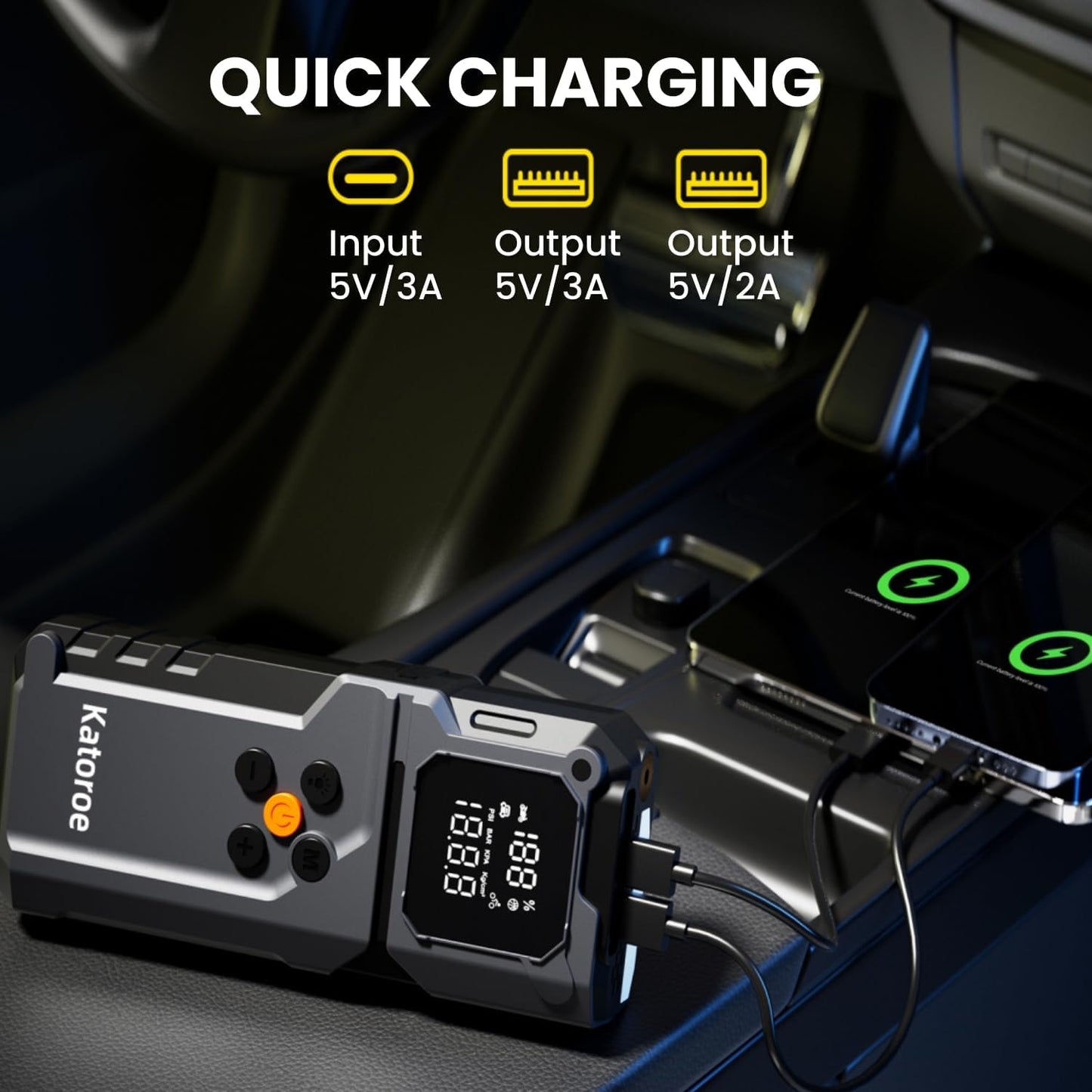 Jump Starter with Air Compressor, 4000A Jump Starter Battery Pack with 150PSI Tire Inflator, Portable Air Compressor, 12V Jump Starter for 9.0L Gas 7.0L Diesel Engines, Jumper Cables, Flashlight