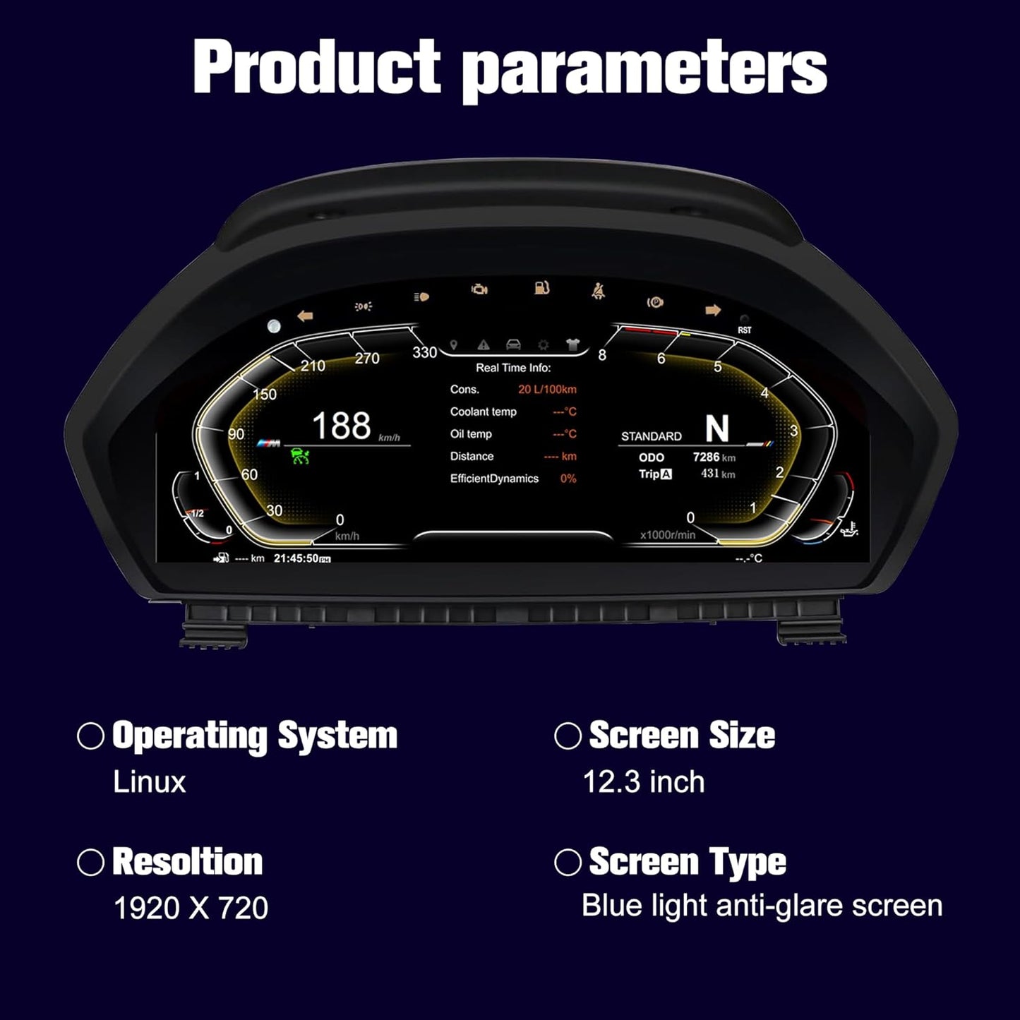 Speedometer Instrument for BMW F30 F36 2013-2020，12.3 inch Linux System Original Modern Car Odometer Information Head up Display Digital Cluster Electronic Gauge Dashboard Screen