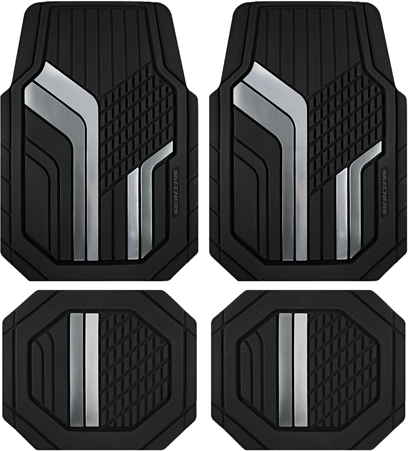 Skechers Heavy Duty Rubber Car Floor Mats,Dual Color Design Floor Mats,All Weather Car Mats,Waterproof Trim To Fit Universal Floor Liner Car Accessories,Automotive Floor Mats For Cars Trucks Suvs,Gery