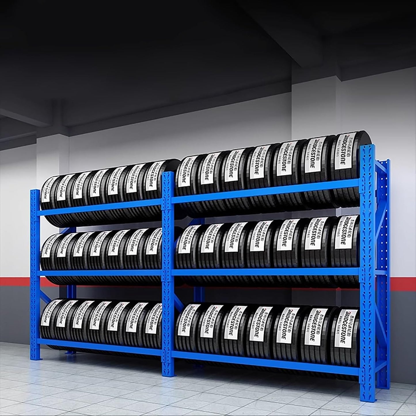 Adjustable Height Tire Storage Rack for Garage, Maximum Load 1100 lbs, Blue, 3 Tiers(59x23.6x78.7in)