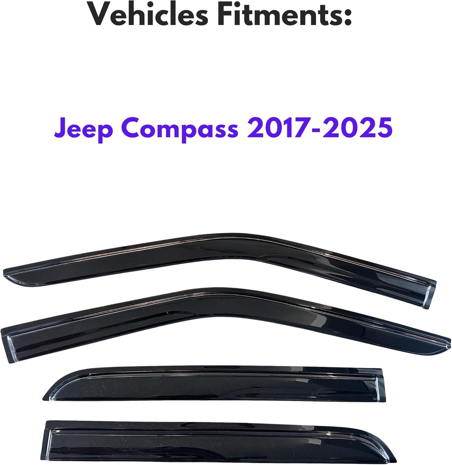 KPY Window Visor Compatible with Jeep Compass 2017-2024, 4PC Rain Guard Side Window Vent Deflectors Tape-On Mugen Style, 2017 2018 2019 2020 2021 2022 2023 2024