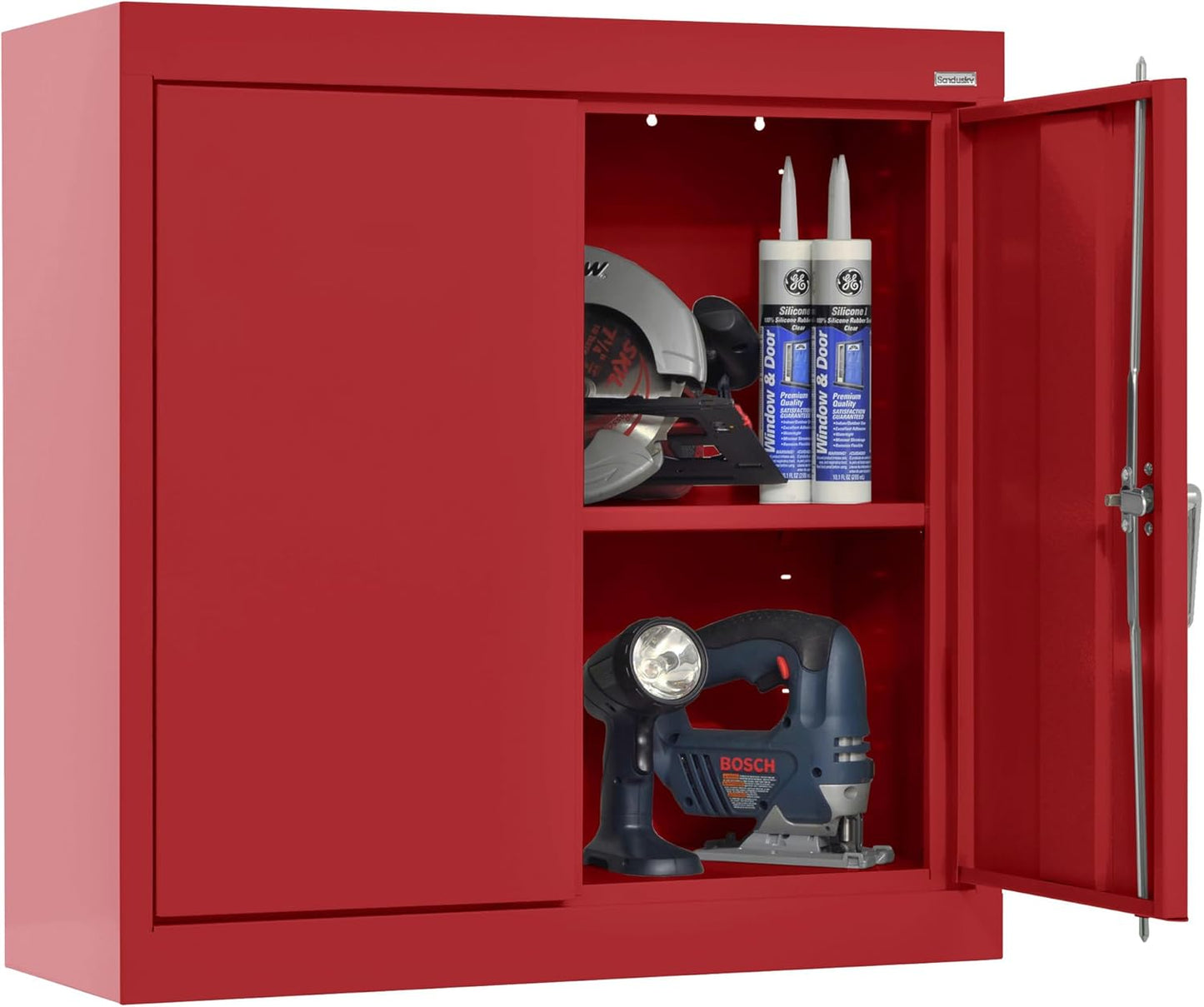Sandusky Lee WA11301226-01 Wall-Mount Metal Storage Cabinet with Adjustable Shelf, Locking Handle, 200lb Capacity, 12" Depth x 30" Width x 26" Height, Red