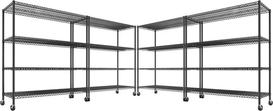REIBII 55.5''W Heavy Duty Metal Shelves with Wheels - 4PCS Adjustable Garage Storage Rack, 75.6" H X 55.5''W X 24" D