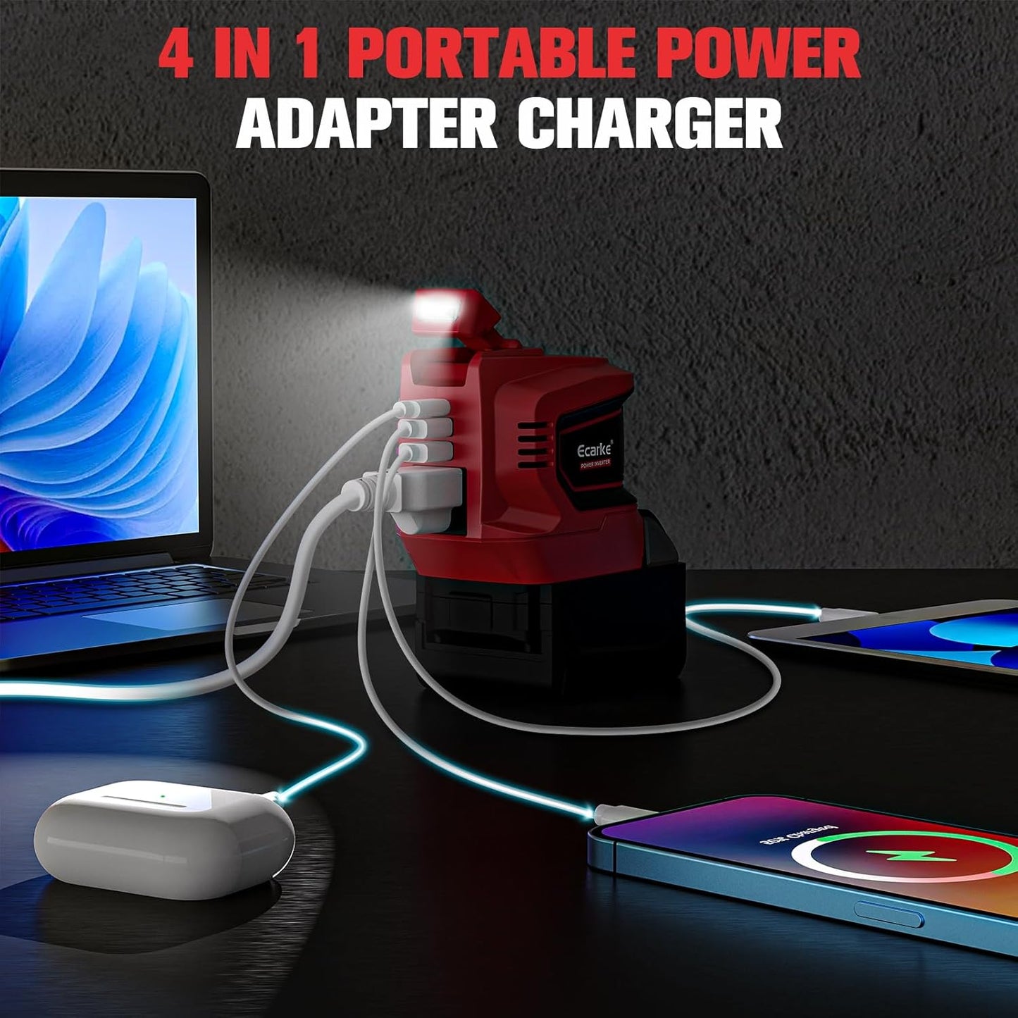 Power Inverter Compatible with Milwaukee 18V Battery,Ecarke 200W Portable Power Supply Phone Charger,DC 18V to AC 110V~120V Power Station with 2 USB&AC Battery Powered Outlet Inverter (2pc)