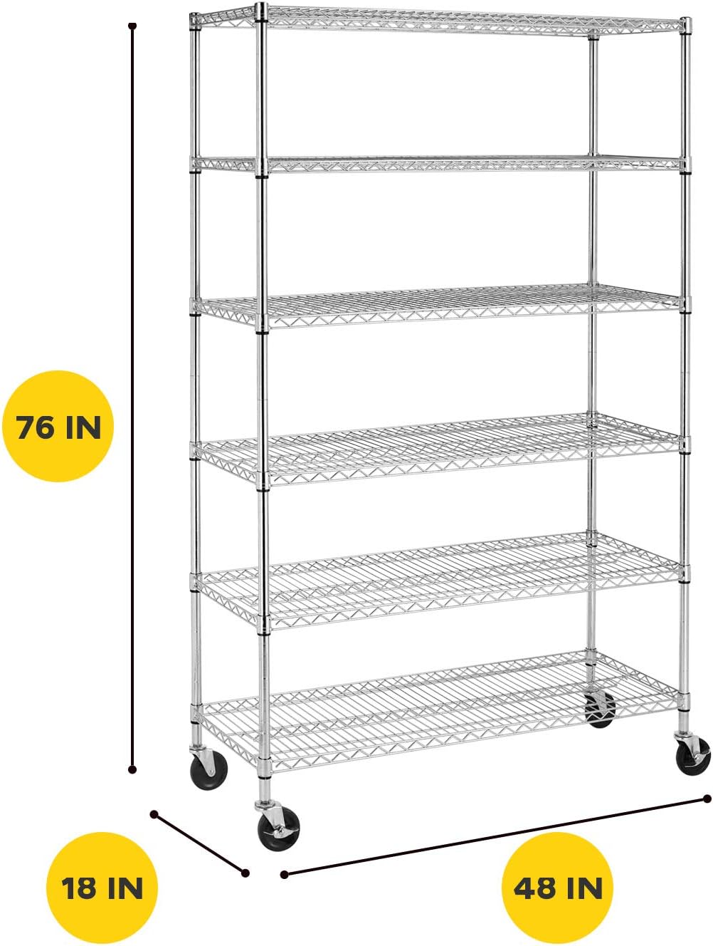 BestOffice 18x48x72 Storage Shelves Commercial Heavy Duty Metal Shelves Garage Organizer Wire Rack Shelving Storage Unit Shelf Adjustable Utility 6000 LBS Capacity,Chrome