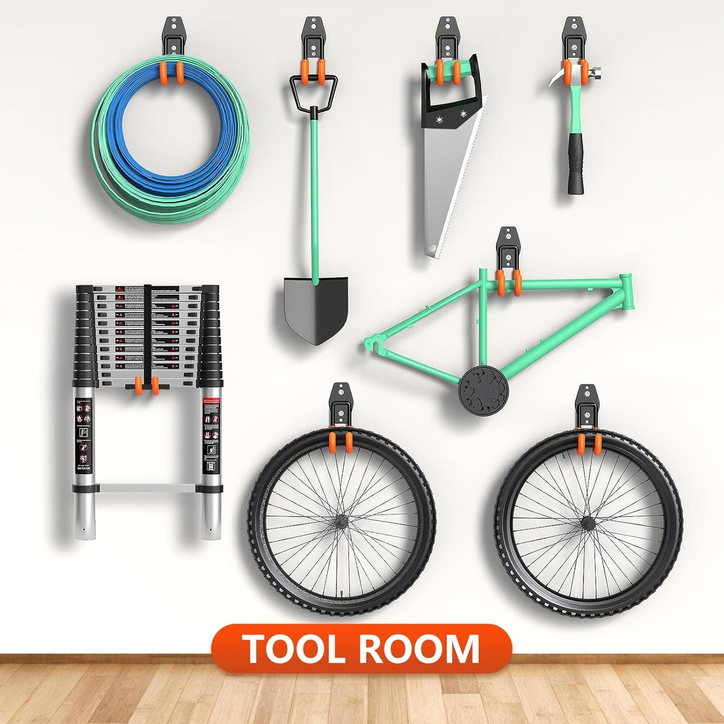 8 Pack 4.7x2.6 Inch Utility Steel Wall Mount Heavy Duty Garage Hooks with Anti-Slip Coating,Storage More Yard,Garden and Power Tools and for Hanging Hose,Ladder and Bike