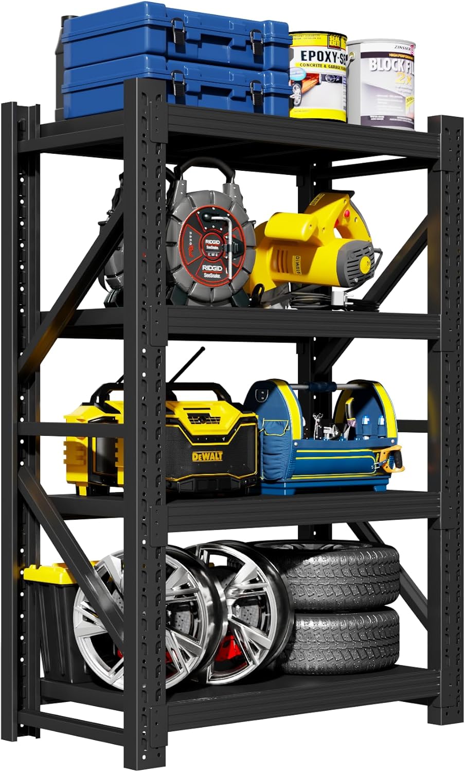 Garage Shelving Unit, 4 Tier Heavy Duty Racks, Easy Assembly, Metal Racks with Adjustable Shelves, 3000 LBS Load Capacity,for Warehouse,Basement (Black, 19.7" D x 31.5" W x 78.7" H)