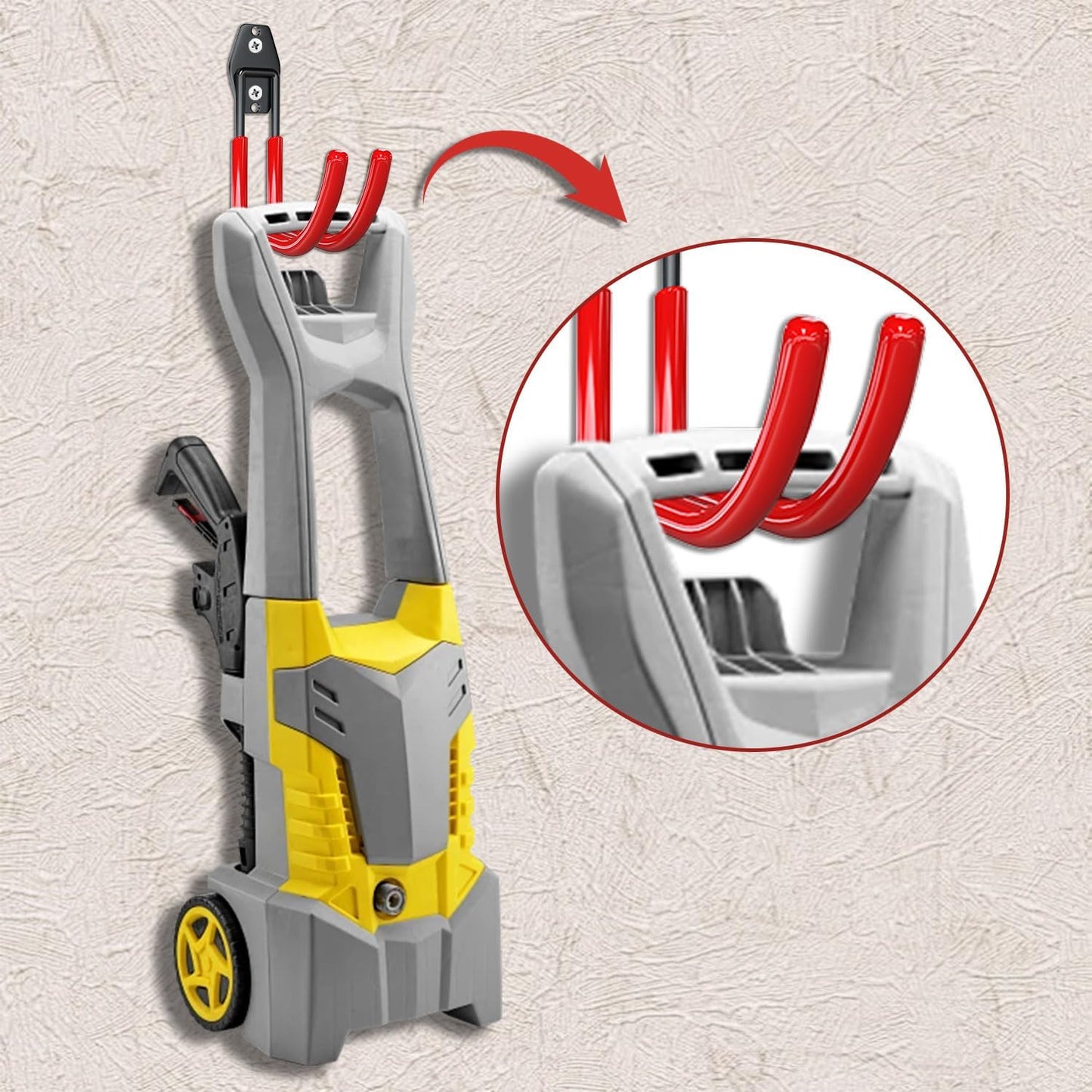 3-H Large Garden Hose Holder Wall Mount 4 Pack,Solid Steel Hose Hanger,Water Hose Holders for Outside,Perfect for Hanging Outdoor Air Hose,Ropes,Pipes,Garden Tools,Ladders,Bikes,Bulk Items(Red)