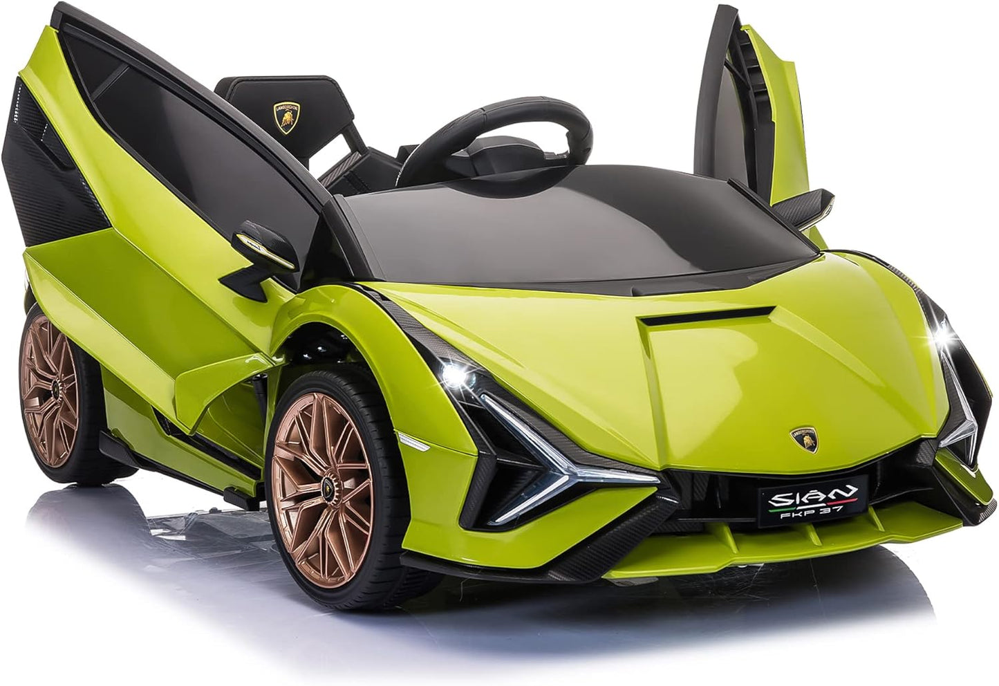 TOBBI Electric Ride On Car Toy for Kids to Drive, 12V Battery Powered Licensed Lamborghini SIAN with Parent Remote Control for Toddlers 3-6 Years w/Functions Spring Suspension/Horn/LED Lights-Green