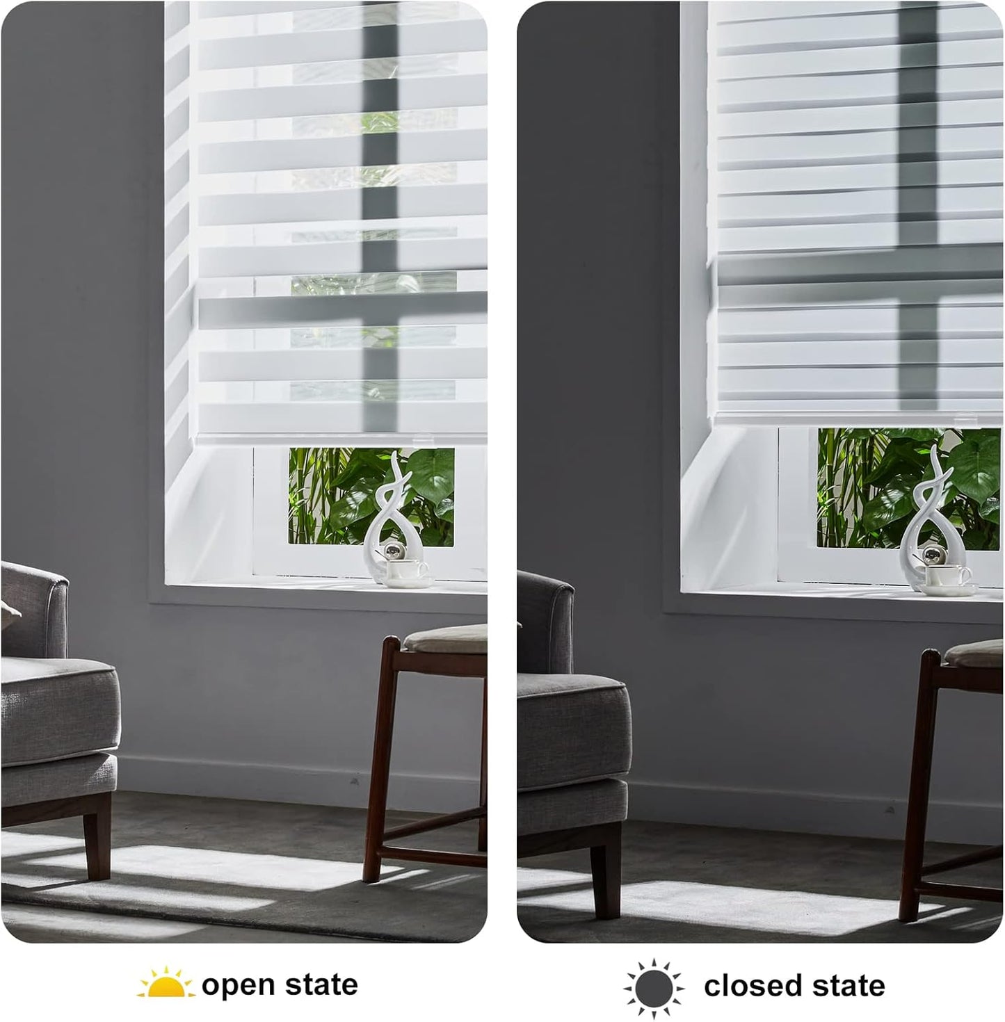 Persilux Cordless Zebra Blinds for Indoor Windows, Free-Stop Light Filtering Sheer Shades, Dual Layer for Day and Night, Roller Shades for Home (35.25" W X 72" H, White)