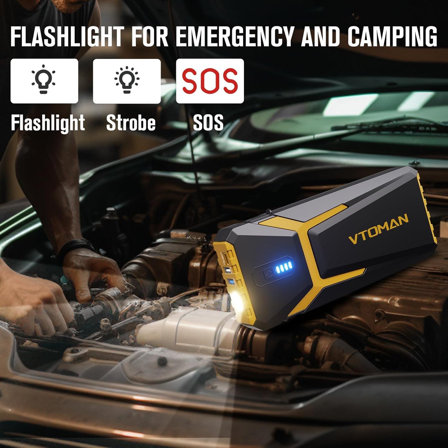 VTOMAN V10 Pro 4500A Jump Starter, Portable Car Starter (All Gas, 10.0L Diesel Engine) 12V Lithium Jump Box, Battery Booster Power Pack, Car Battery Charger Jumper with Type C Quick Charge, LED Lights