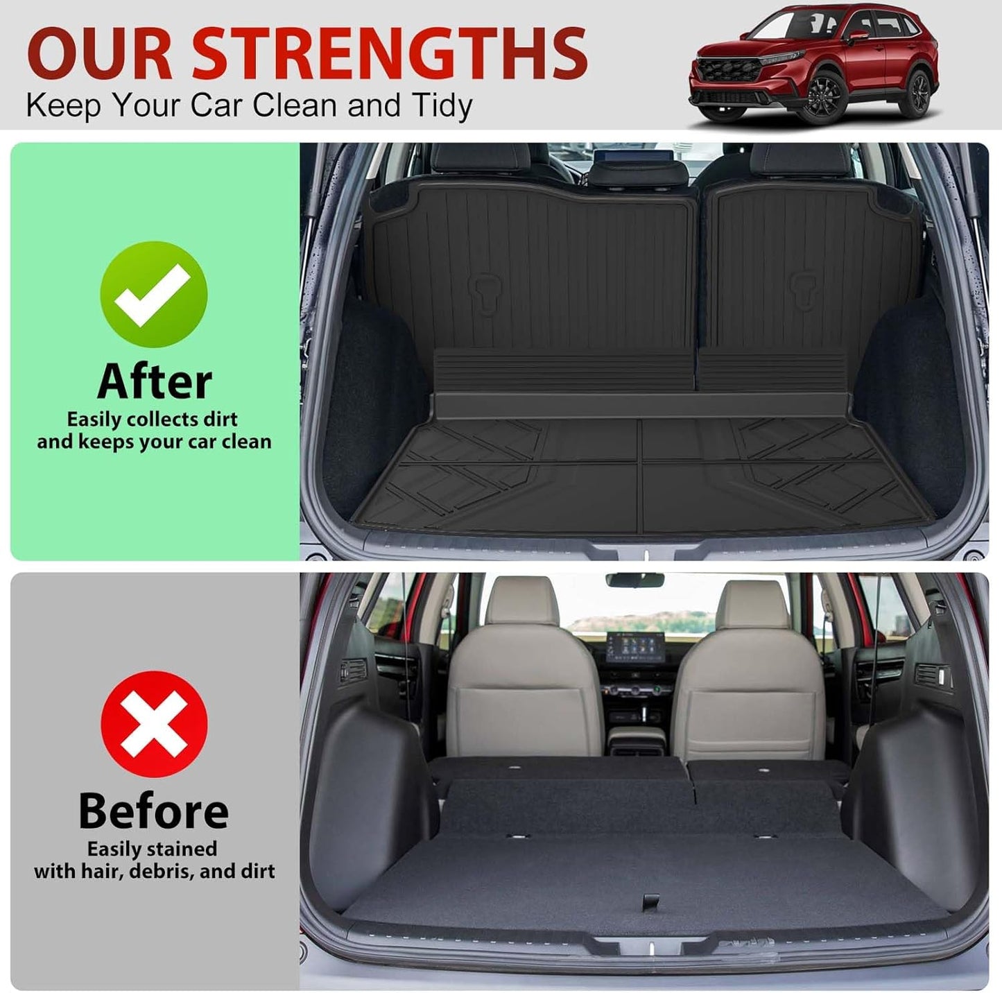 Floor Mats Fit for Honda CRV 2023 2024 2025 2026 All Models (Include Hybrid) - TTX LIGHTING CR-V All Weather Floor Liners & Cargo Liner with Backrest Mats Car Mats Accessories (Fit Upper Deck)