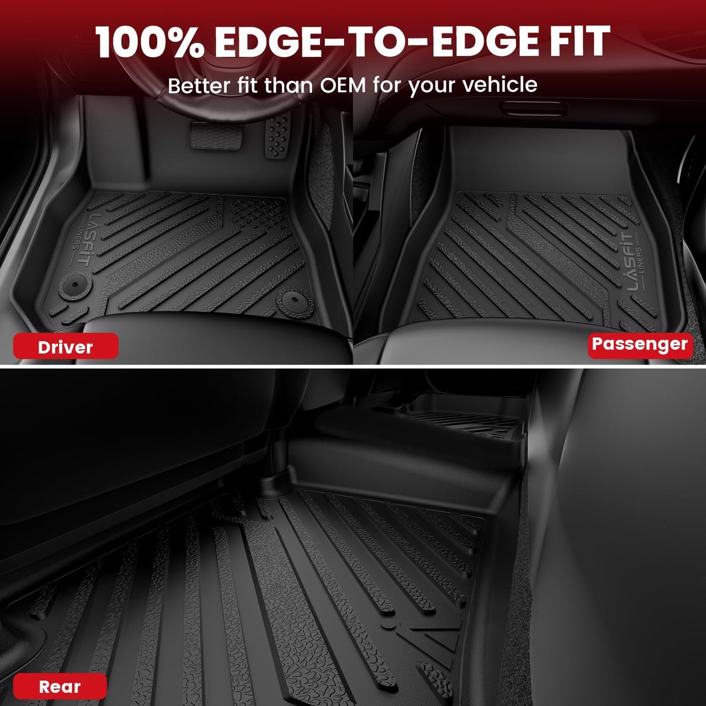LASFIT Floor Mats & Cargo Liner for Chevrolet Malibu 2013-2015/Malibu Limited 2016 Only, All Weather TPE Custom Fit Floor Mats for Cars, 1st and 2nd Row Car Floor Mats for Malibu Accessories Black
