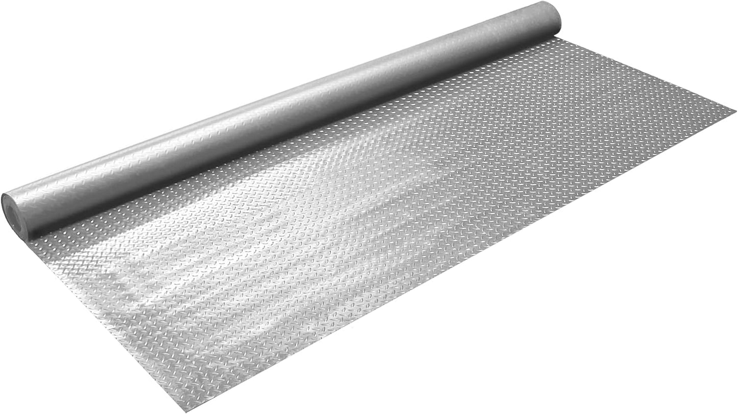 IncStores 2.5mm Thick Commercial-Grade Nitro Roll Garage Floor Mat | Flexible Vinyl Floor Mat for a Stronger and Safer Garage, Workshop, or Trailer | Diamond-Plate, Stainless Steel, 10' x 140'