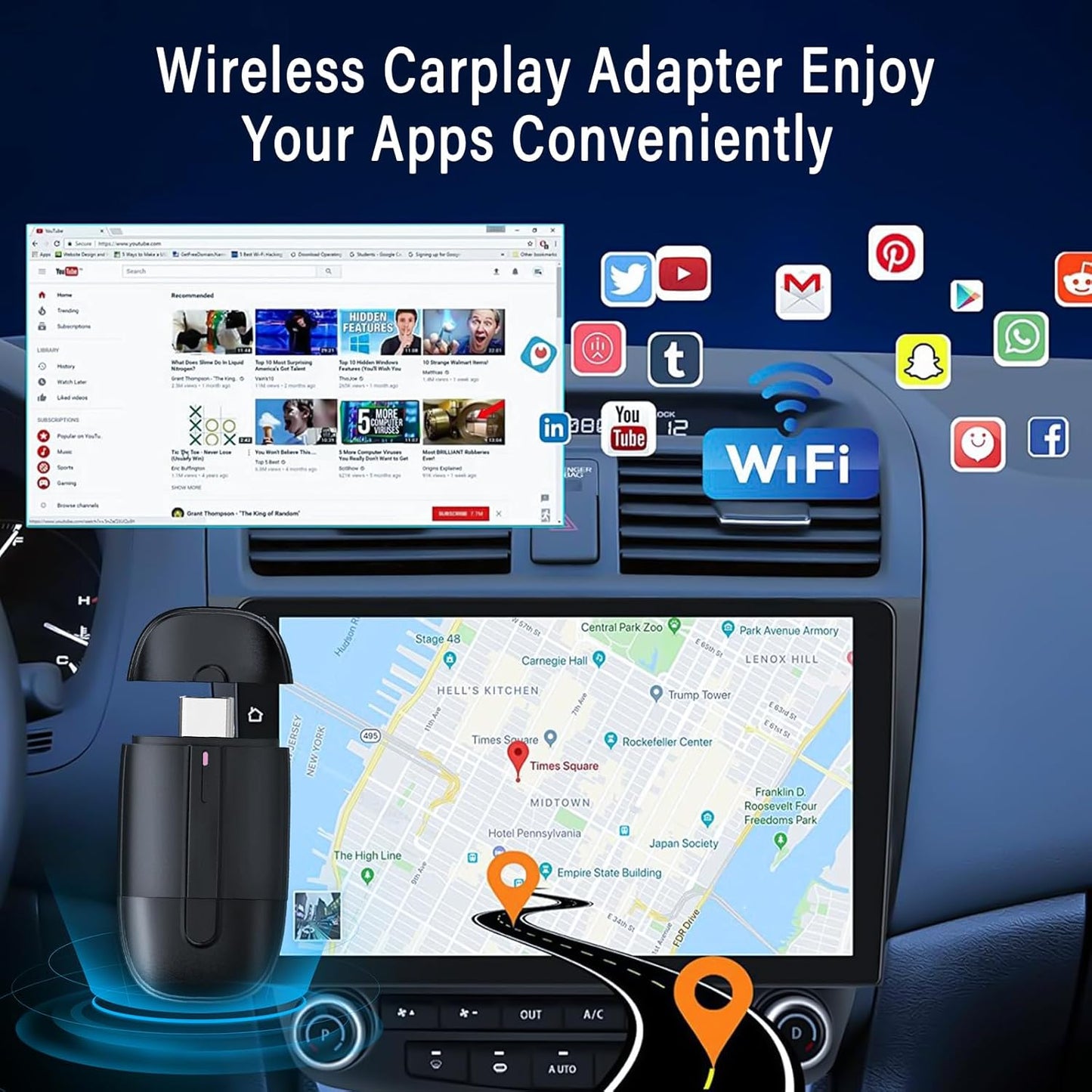 Wireless Carplay Adapter for iPhone, Easy to Upgrade Wired CarPlay to Wireless, Plug & Play, Mini Size with USB A & Type-C, Wireless Control Adapter for Cars from 2017 and iOS 10+ (Black)