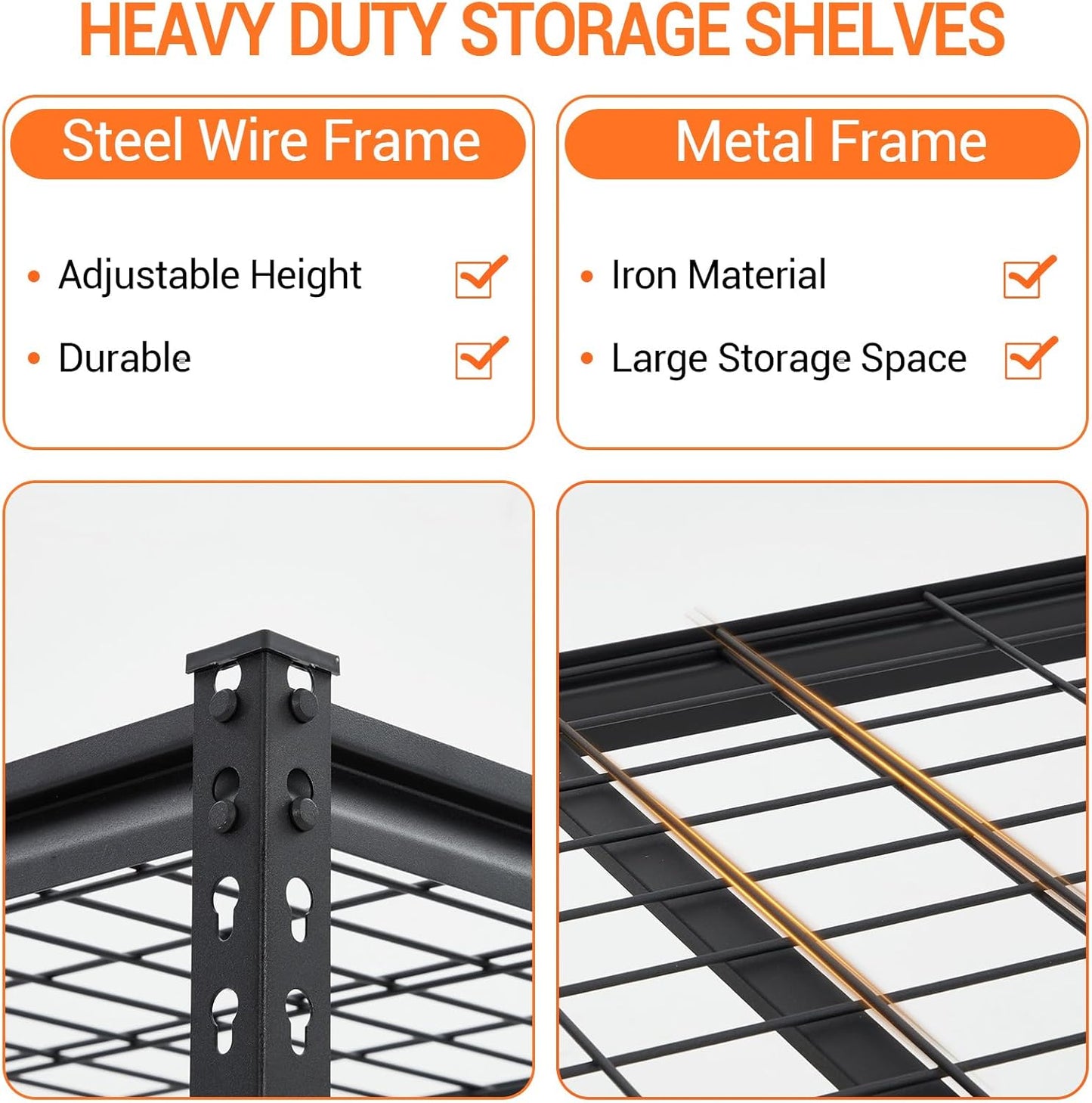 400LBS Storage Shelves，71" H x 48'' W x 24" D Storage Shelves, 5-Tier Industrial Heavy Duty Storage Shelves, Steel Shelving with Adjustable Rack, Black