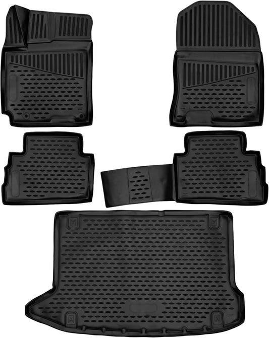 Fits 2018-2023 Hyundai Kona Floor Mats Front & 2nd Row Seat Liner and Cargo Liner Trunk Set - 3D Custom Fit All-Weather Full Liners (Black)