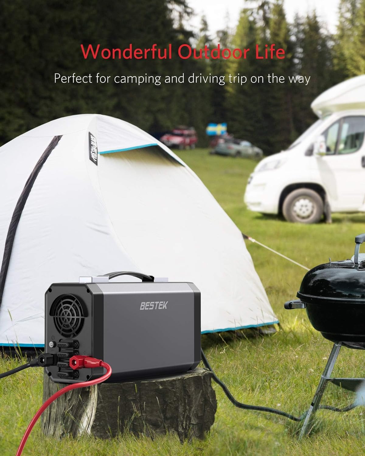 BESTEK Pure Sine Wave Power Inverter - 1000W Car Inverter DC 12V to 110V AC - Car Charger Adapter Outlet with 4.8A Dual USB Charging Ports - Digital LCD Display - Aluminum Housing - Rubber Handle