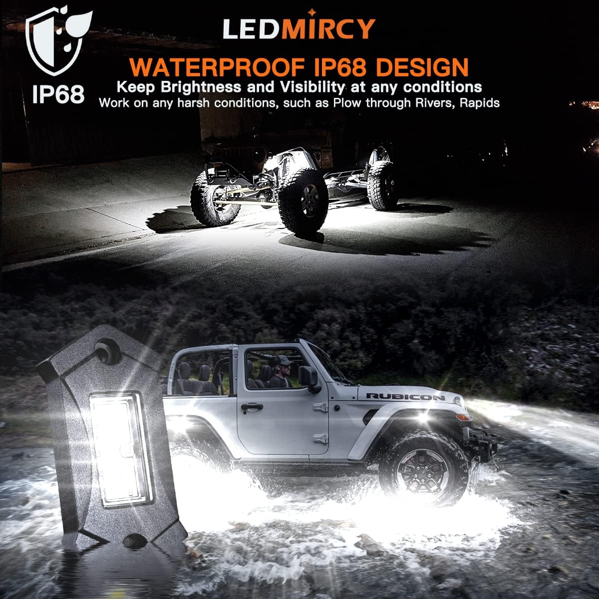 R3 White LED Rock Lights Kit 12PCS with Switch Wire Harness for ATV UTV SUV Off Road RZR Trucks Underglow Pure White Lights Trail Rig Lights Under Body High Power Waterproof Shockproof Light