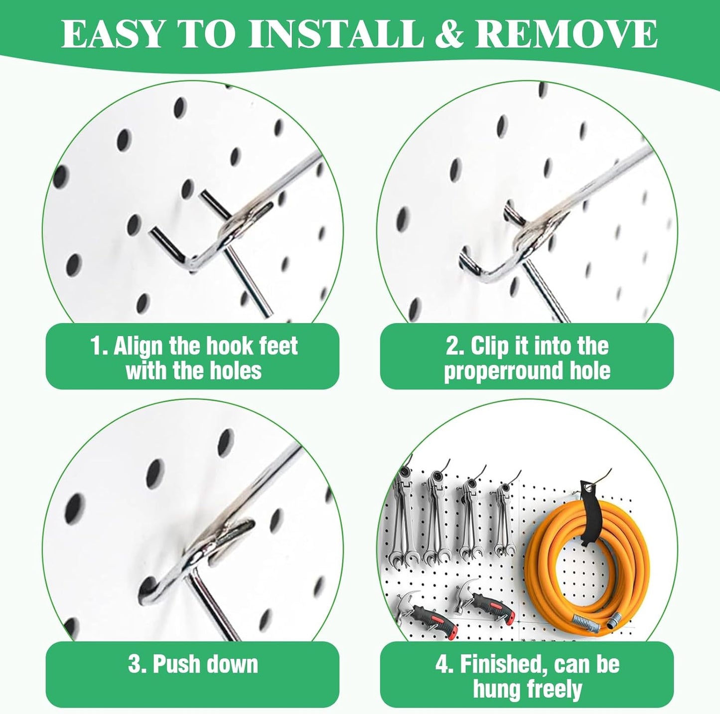 60Pcs 2" 4" 6" 8" Pegboard Hooks Assortment Set, Metal Peg Board Hooks with 2.5mm Hole Pitch 4mm Wire Diameter Slatwall Hanging Hook for Garage Organization Wall Hanging (Silver)