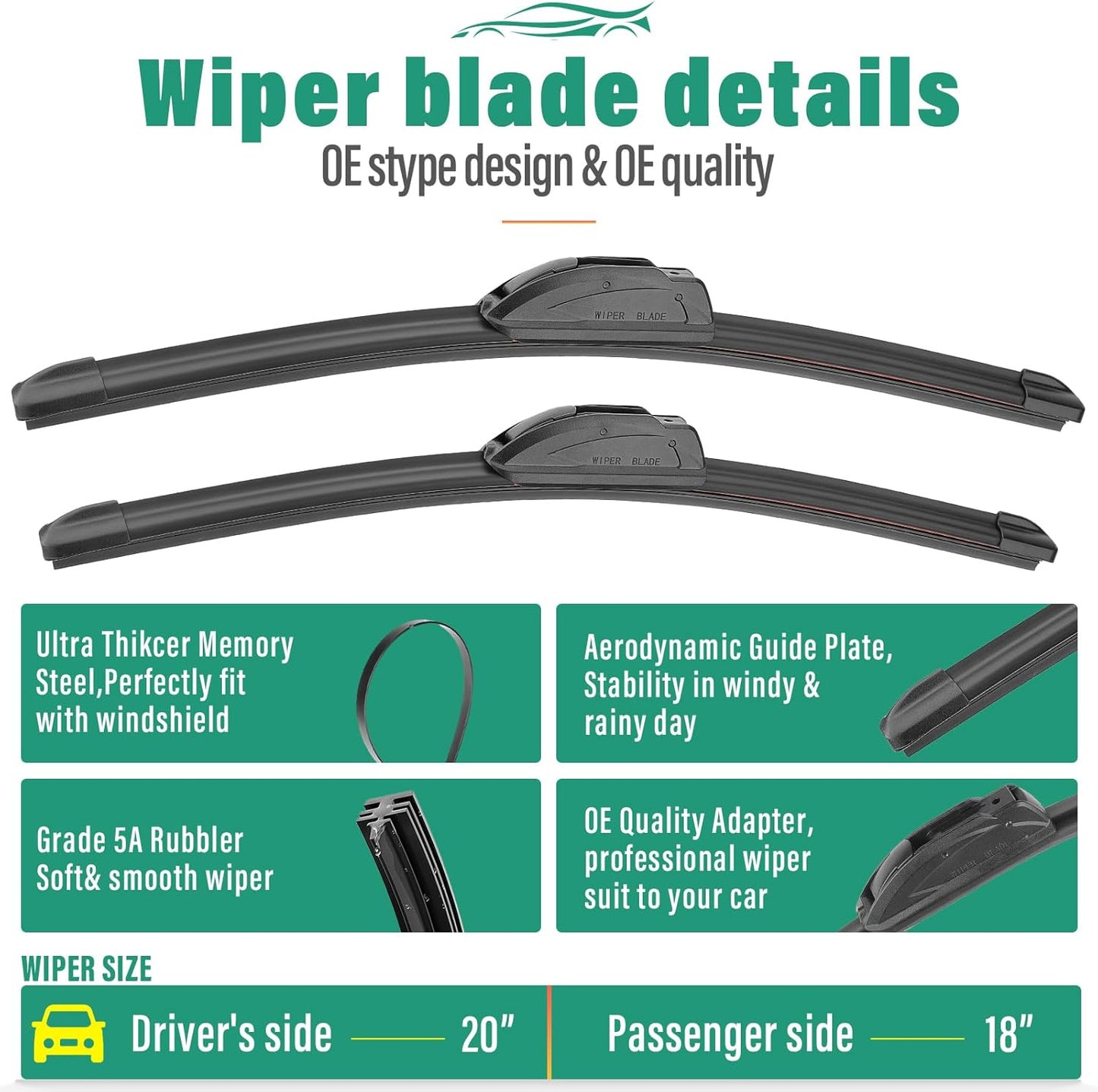 20" 18" 10" Windshield Wiper Blades Replacement for Ford Escape Mercury Mariner 2005 2006 2007 Premium All Weather Front Rear Wipers Set - OEM Quality (Pack of 3)