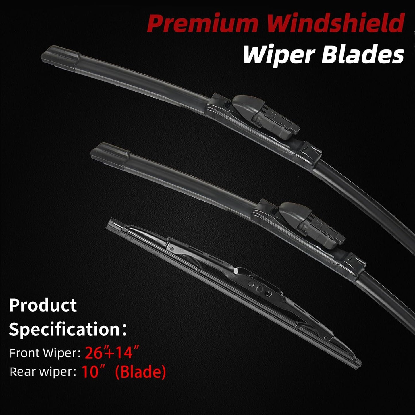 OTUAYAUTO Premium Windshield Wiper Blades - Replacement for Buick Encore 2013-2022 - Precision Fit, All-Weather Performance, Front and Rear Wiper Blades, Top Lock - 26"+14"+10" (Pack of 3)