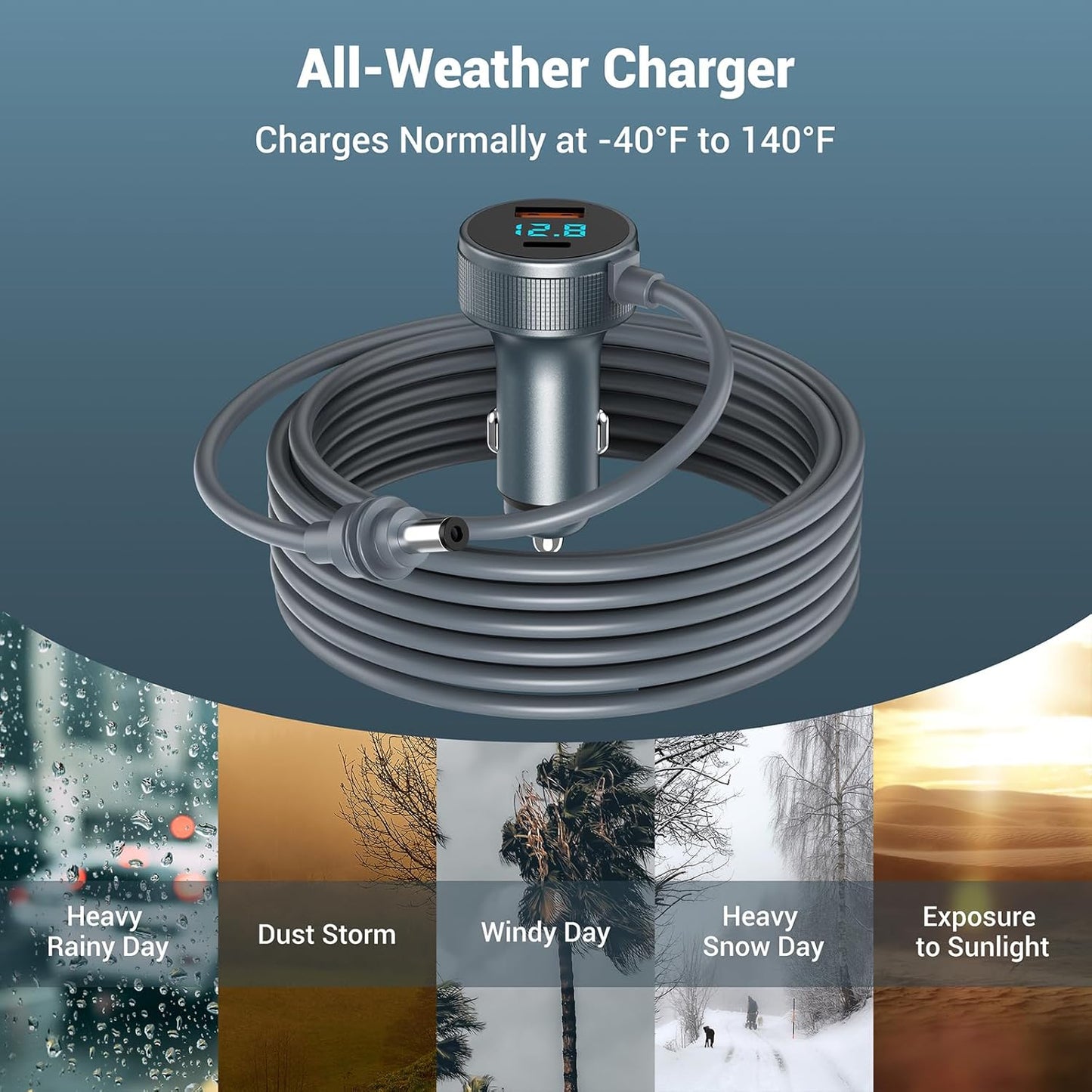 Starlink Mini Cable 12V-48V,Starlink Mini Car Adapter with Digital Display,Cigarette Lighter Adapter with USB C PD 40W& USB A 35W Ports for Trucks and Cars(16.4FT)