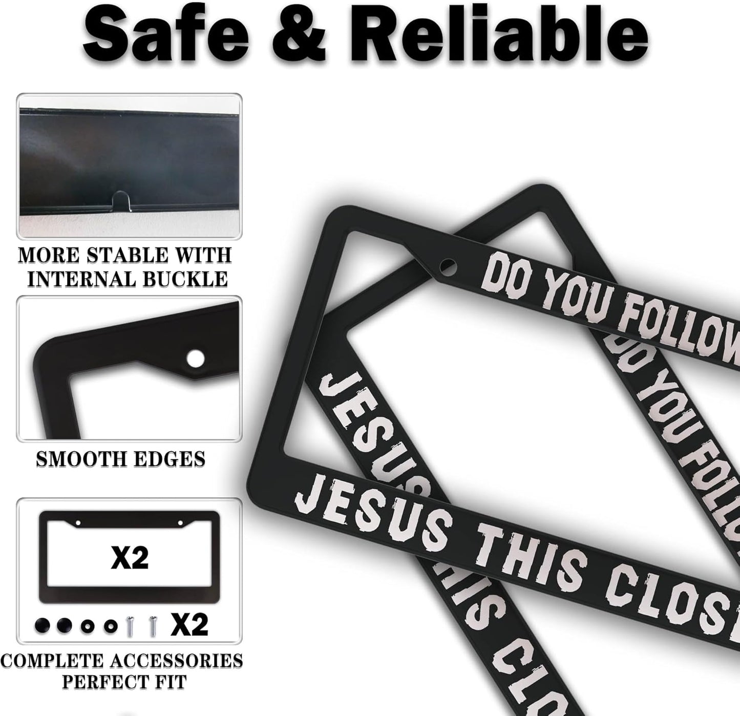 License Plate Frames Black and White License Plate Cover Do You Follow Jesus This Close Universal Aluminum Car Accessory 2 Pack with Screw Covers Set