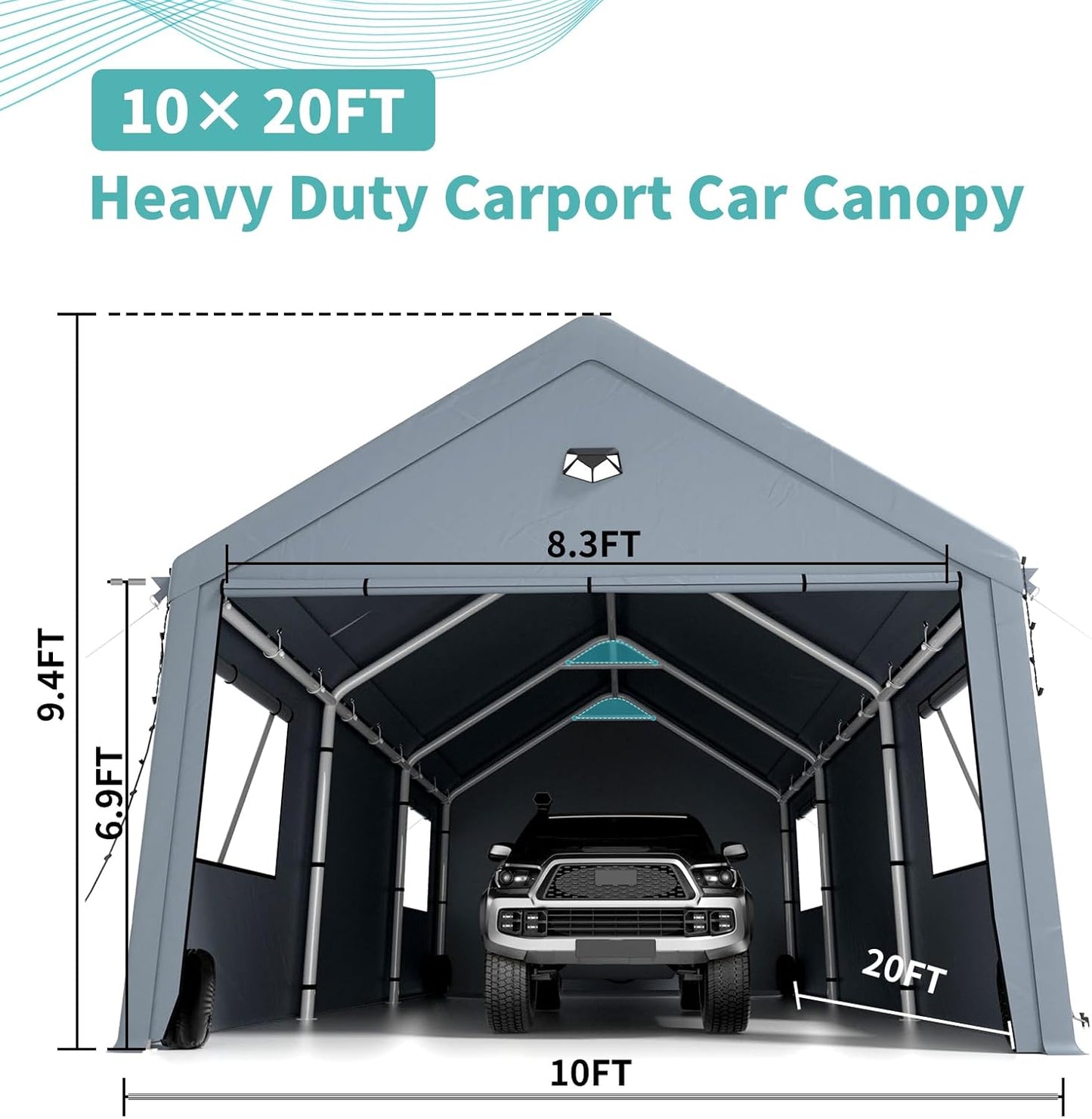 Carports 10X20 Heavy Duty，Car Ports with 180G Removable Side Walls, Carport Canopy, Portable Car Port Garage, Car Shelter All Weather,Gray