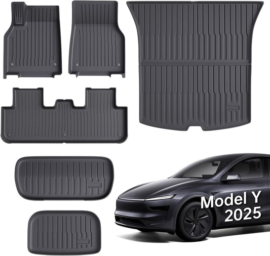 Floor Mats Fit for Model Y 2026-2025 Juniper 5-Seat - All Weather TPE Front, Rear, Cargo & Sub-Trunk Mats, 6-Piece Custom Fit (Not Fit 7-Seat)