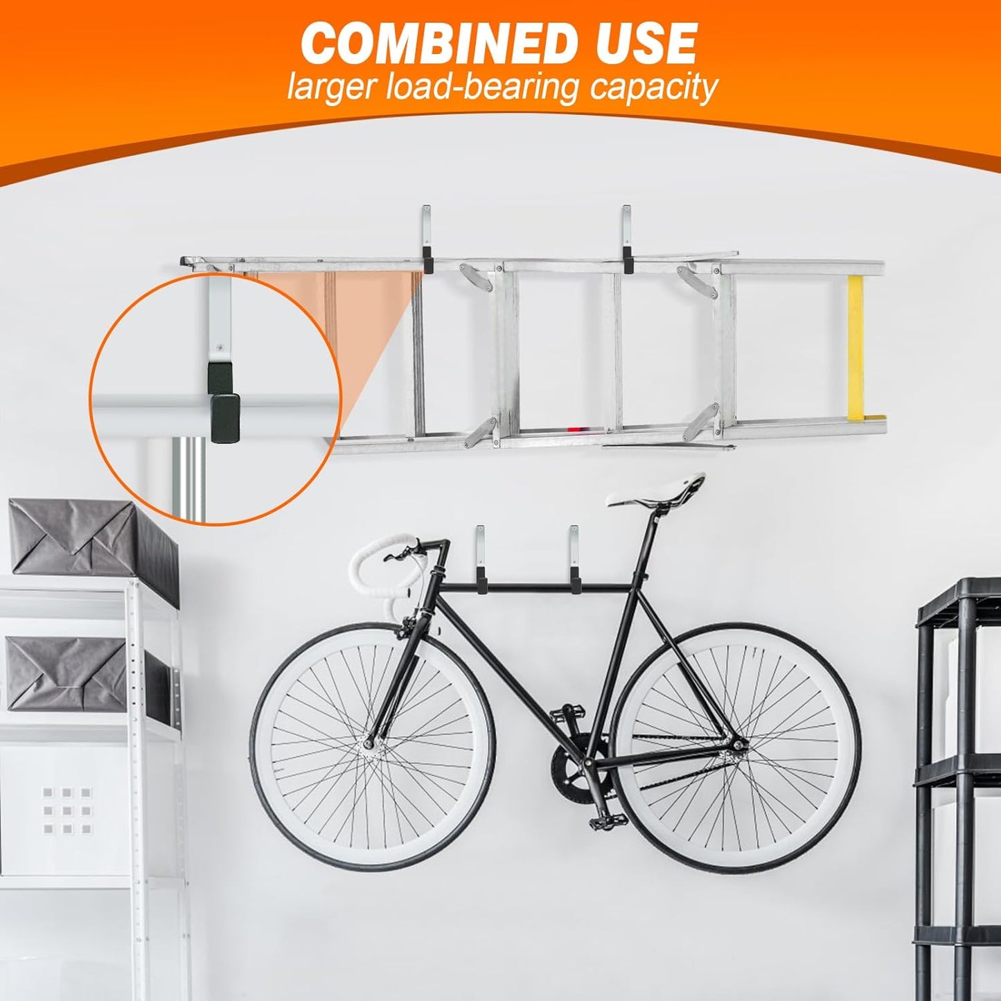 Ladder Hangers for Garage Wall Garage Hooks Heavy Duty Wall Hooks Set of 4 Tool Organizers and Storage Wall Mount Garage Storage Utility Rack Tool Holder for Garage Garden Shed Shop Bike