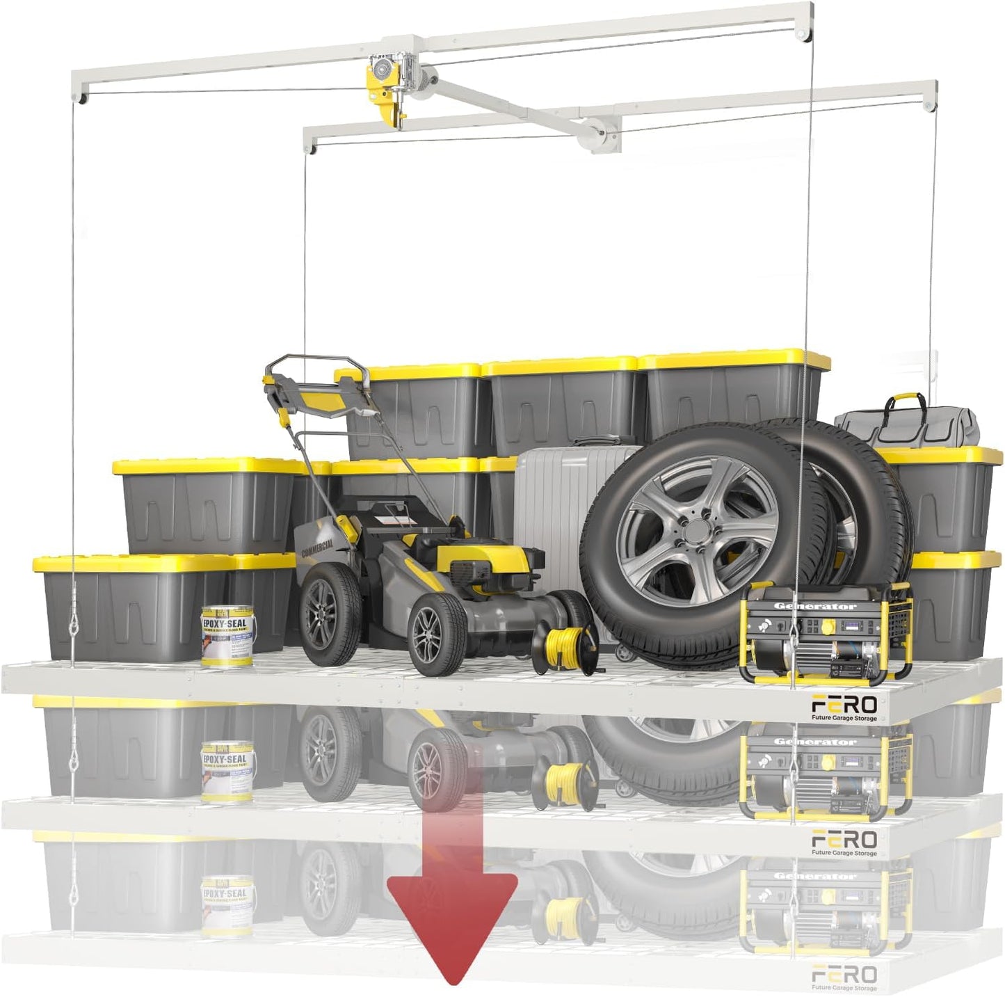 Garage Ceiling Storage Racks – 4x8 FT Overhead Garage Storage Rack with Safety Lock, Heavy-Duty Ceiling Mounted Lift System and Storage Organizer, Ideal for Maximizing Overhead Space, 325 lbs Capacity