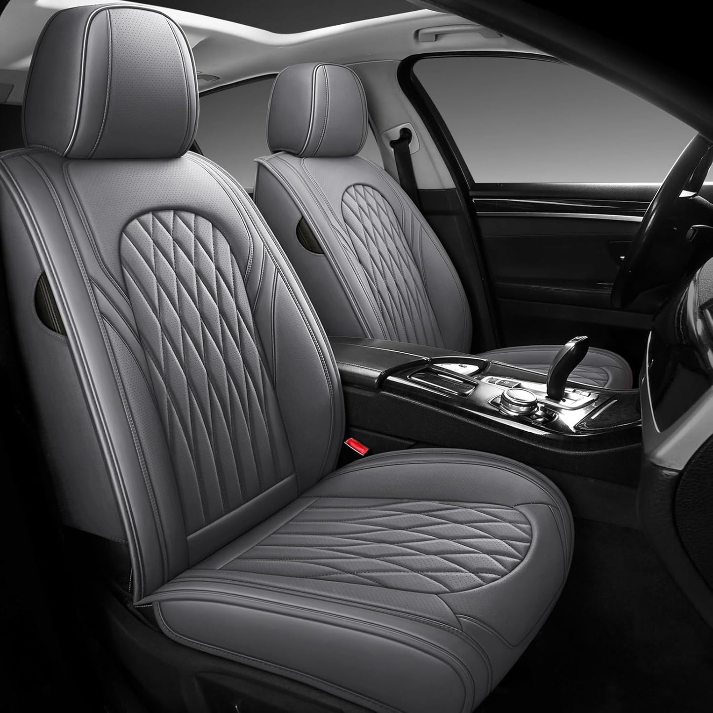 WELLDO Car Seat Covers Full Set, Faux Leather Seat Covers for Cars, Car Seat Protector Waterproof, Non-Slip Car Interior Covers Full Set Universal Automotive Seat Covers for Most Cars SUVs, Gray