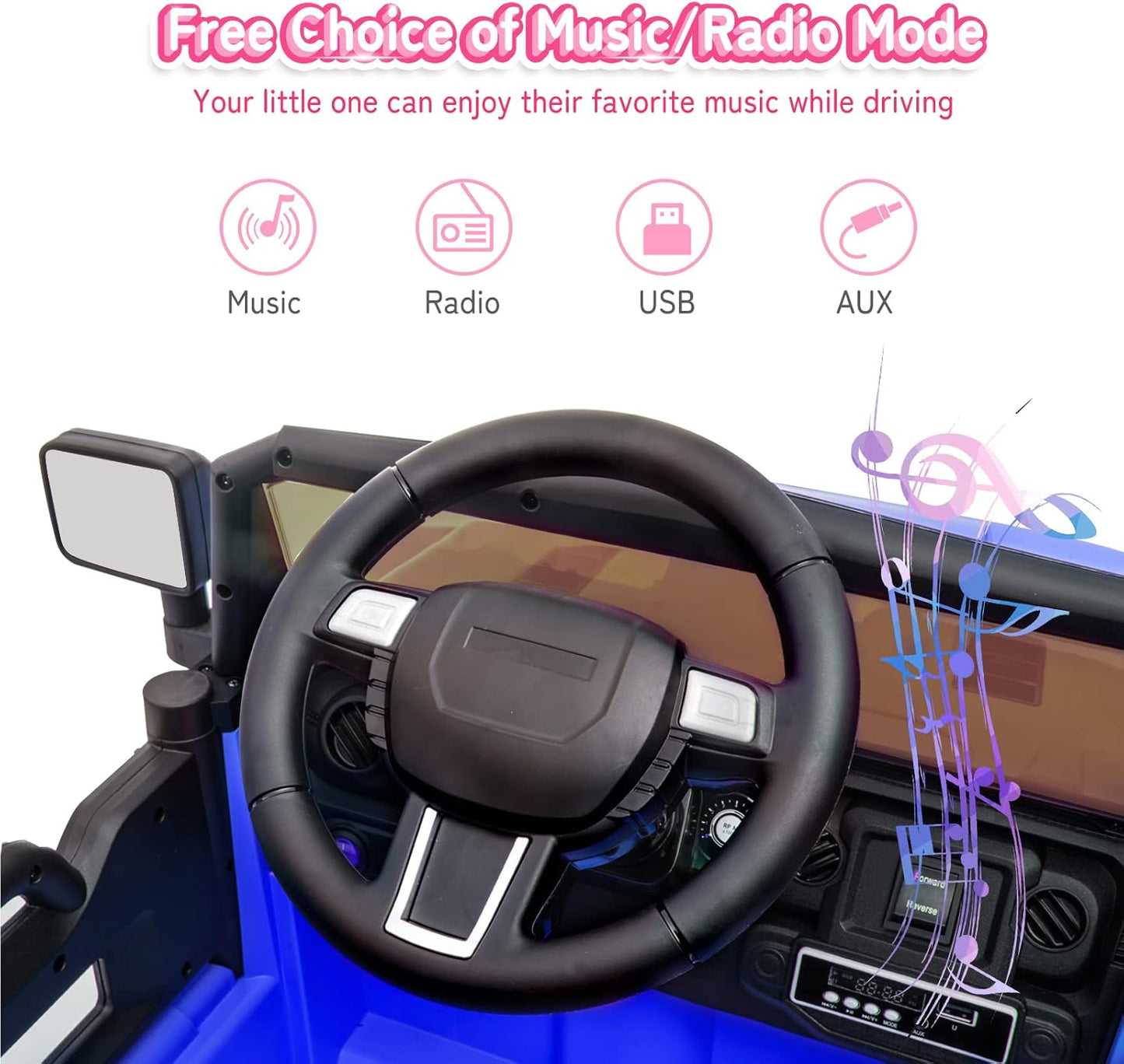 JOYMOR Ride on Truck with Remote Control, 4 Wheels 12V Battery Powered Kids Car, with LED Headlight/Horn Button/ MP3 Player/USB Port/Forward Backward/Kids Girl Boy (Blue)