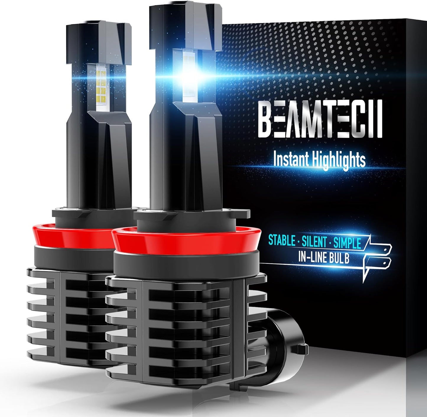 BEAMTECH H11 Bulb, H8 H9 Fog Light Bulb Fanless in Line 6500K Light Bulb Pack of 2