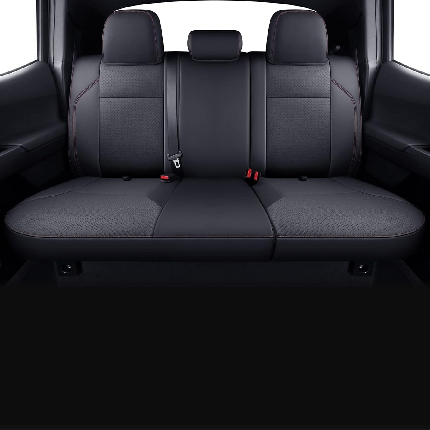 LUCKYMAN CLUB Tacoma Custom Fit Seat Covers for 2016-2023 Tacoma Crew Cab with Faux Leather (Black & Red)