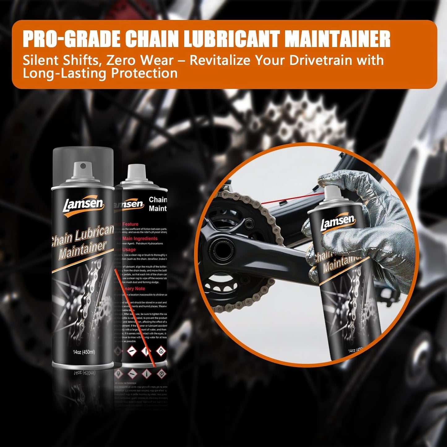 Chain Cleaner Kit, Professional Bike Chain Cleaner Set, Motorcycle Cleaning Kit with Chain Cleaner 17oz & Chain Lube 14oz Including Brushes and Gloves for Cleaning and Maintain All Bicycles （1 pack)