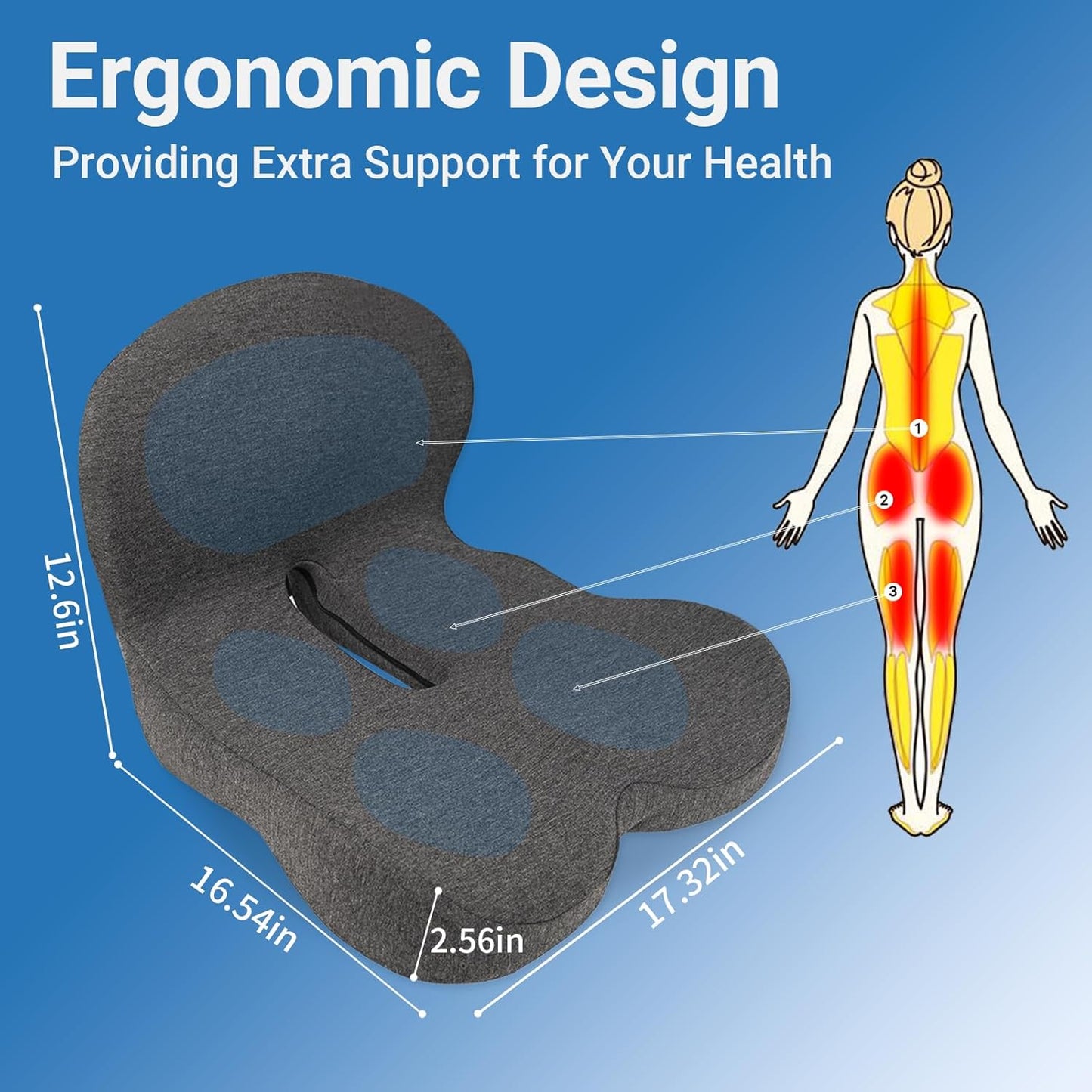 Memory Foam Seat Cushion,Office Chair Cushion with Lumbar Support for Back Pressure Relief, Car Seat Cushion with Adjustable Strap,Sciatica Pad Cushions for Car,Truck, Desk,Gaming Chair