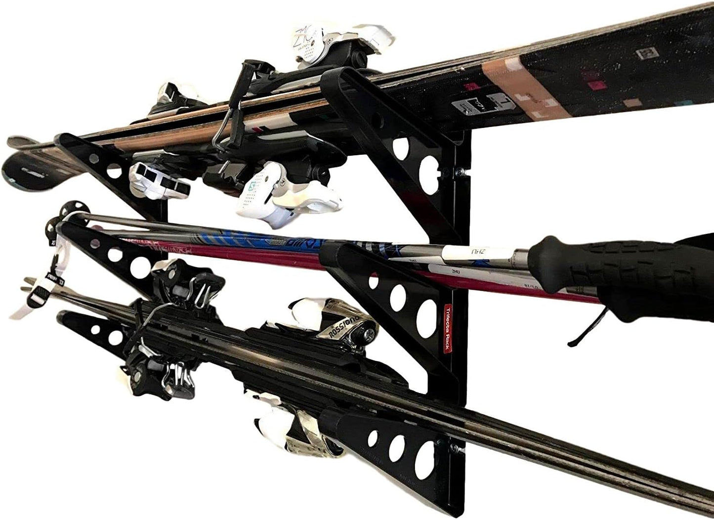 StoreYourBoard Ski Wall Rack – Horizontal Ski Rack Wall Mount, Holds 3 Pairs of Skis and Poles, Ski and Snowboard Wall Rack for Garage or Home, Holds Up to 40 lbs