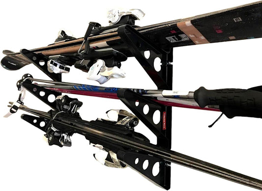 StoreYourBoard Ski Wall Rack – Horizontal Ski Rack Wall Mount, Holds 3 Pairs of Skis and Poles, Ski and Snowboard Wall Rack for Garage or Home, Holds Up to 40 lbs
