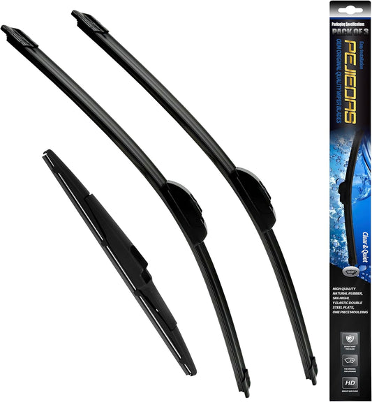 3 Wipers, Front Wiper + Rear Wiper Blades for Hyundai Santa Fe 2019-2023/Kia Sportage 2017-2023 (26 inch + 16 inch + 12 inch Wiper Blades) OE Original Style
