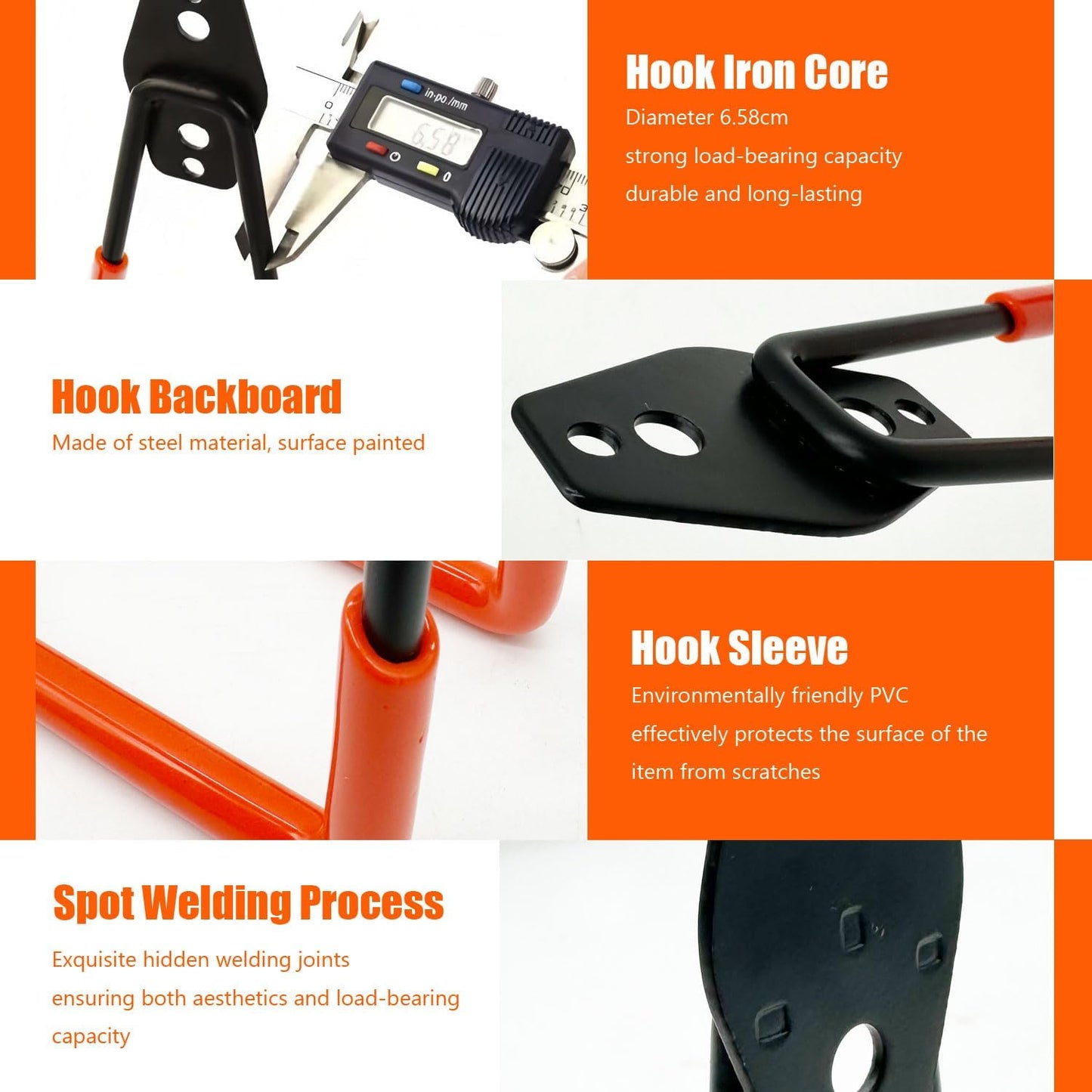 Heavy-Duty Garage Hooks -4 Pack Type large J - Anti-Slip Coated Wall-Mounted Hooks Wall Mount Storage Organizer for Hanging Power and Garden Tools, Ladders, Hose, Bikes, Ropes, Bulk Items, and More