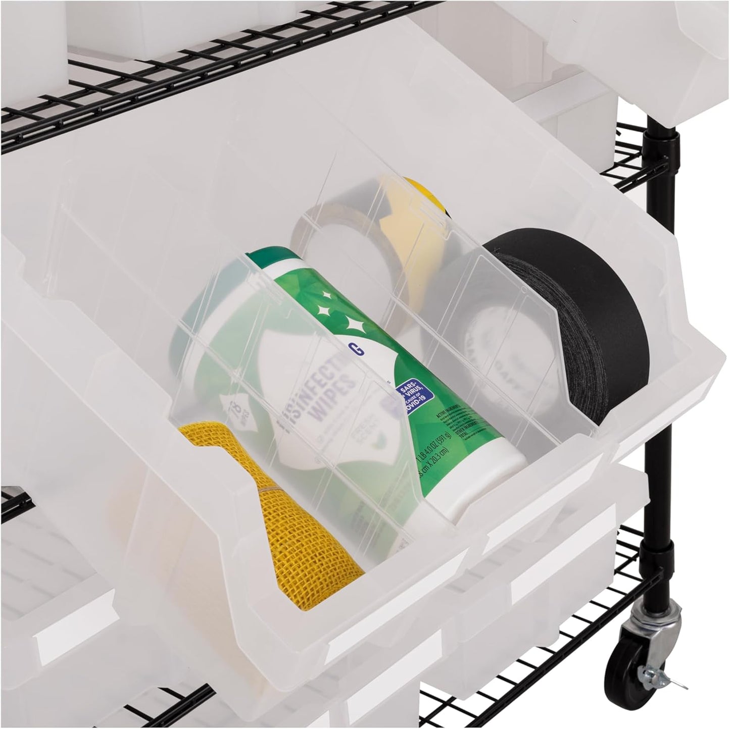 Seville Classics Heavy Duty NSF Bin Rack Solid Steel Wire Shelving Storage Unit, Patented Organizer for Garage, Warehouse, Office, Restaurant, Classroom, Kitchen, Translucent, Includes 21 Bins