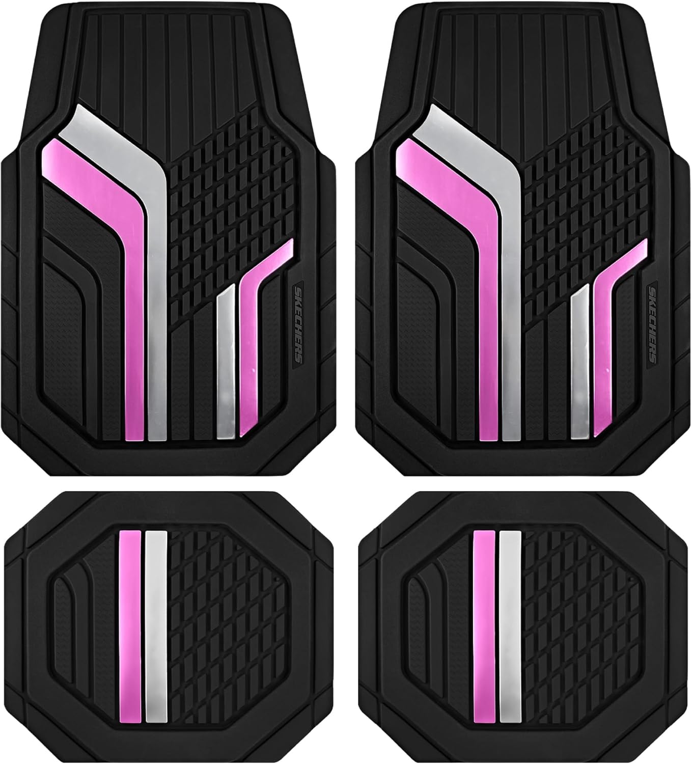 Skechers Heavy Duty Rubber Car Floor Mats,Dual Color Design Floor Mats,All Weather Car Mats,Waterproof Trim To Fit Universal Floor Liner Car Accessories,Automotive Floor Mats For Cars Trucks Suvs,Pink