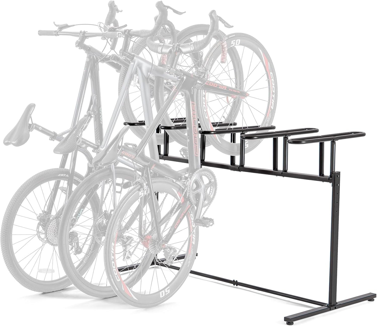 CXWXC 3/5 Bikes Stand Rack - Bike Storage Parking Racks Indoor/Outdoor - Bicycle Stand Garage for Parking Mountain Road Hybrid Bike, Fits Wheels up to 2.4" (For 5 Bikes)