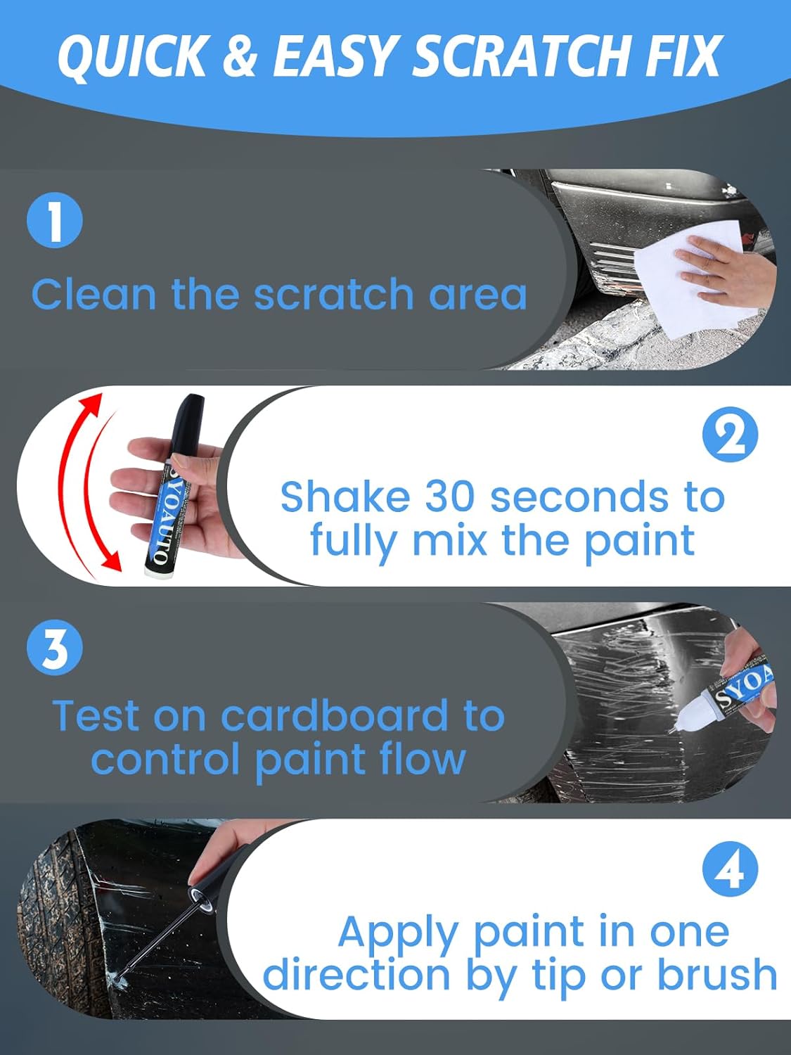 SYOAUTO Silver Touch Up Paint for Cars, Auto Touch Up Paint Silver Scratch Repair Automotive Silver Car Paint Pen 2 in 1 Car Touch Up Paint 0.4 oz