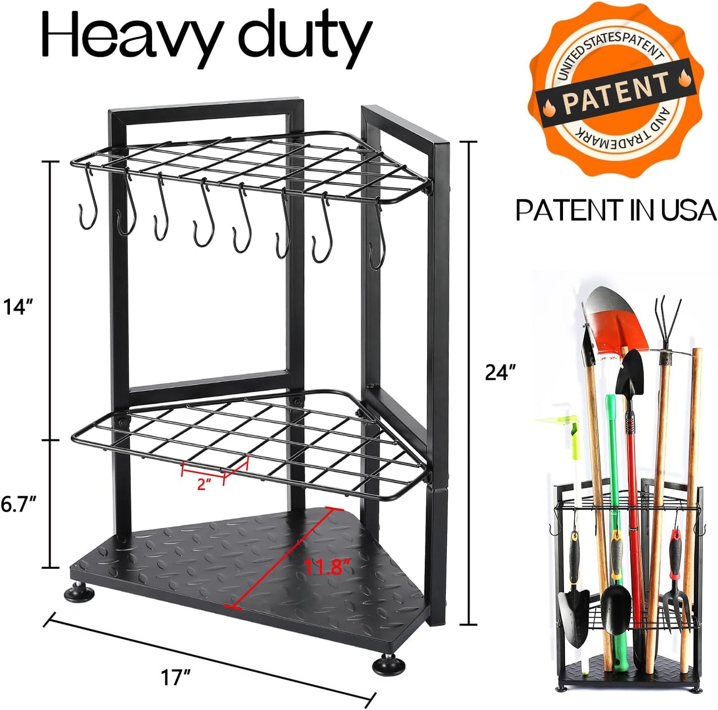 Garden Tool Organizer,Yard Tool Rack Heavy Duty,Free Standing for Garage Corner,Garage Organization,Garage Organizers and Storage,Garden Tool Holder for Lawn,Shed,Outdoor,Metal