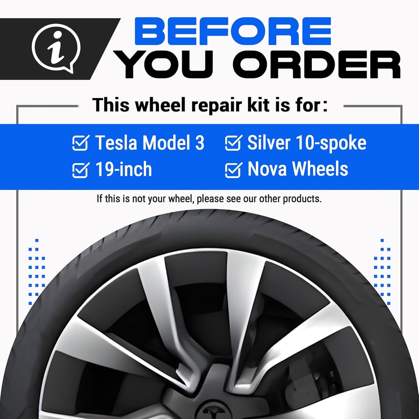 Premium Tesla Wheel Curb Rash Repair Kit for Model 3 19-inch Silver Nova Rims - DIY Kit with Color-matched Touch Up Paint - Made in USA